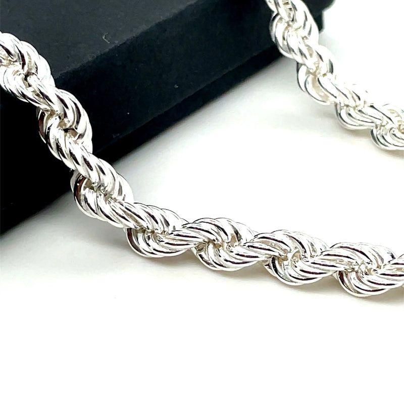 Silver Rope Link Necklace Plain Design Chain UK Hallmarked | Shop Online Sarraf Jewellers UK - Sarraf Jewellers