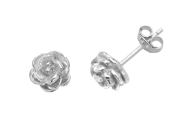 Silver ROSE STUDS EARRINGS 925 Sterling Silver Plain Design UK Hallmarked | Shop Online Sarraf Jewellers UK - Sarraf Jewellers