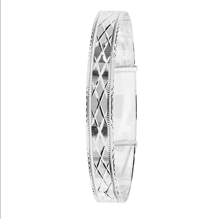 Silver Round Expandable Diamond Cut Design Ladies Bangle | Shop Online Sarraf Jewellers UK - Sarraf Jewellers