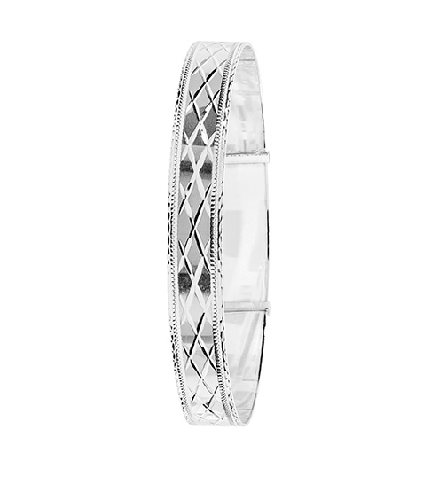 Silver Round Expandable Diamond Cut Design Ladies Bangle | Shop Online Sarraf Jewellers UK - Sarraf Jewellers