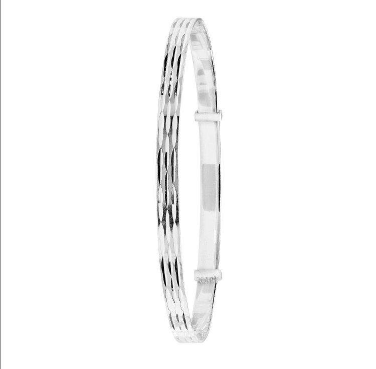 Silver Round Expandable Ladies Diamond Cut Design Bangle | Shop Online Sarraf Jewellers UK - Sarraf Jewellers