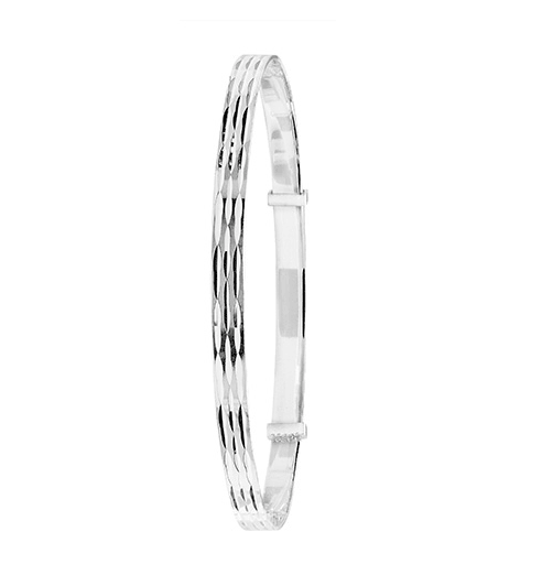 Silver Round Expandable Ladies Diamond Cut Design Bangle | Shop Online Sarraf Jewellers UK - Sarraf Jewellers