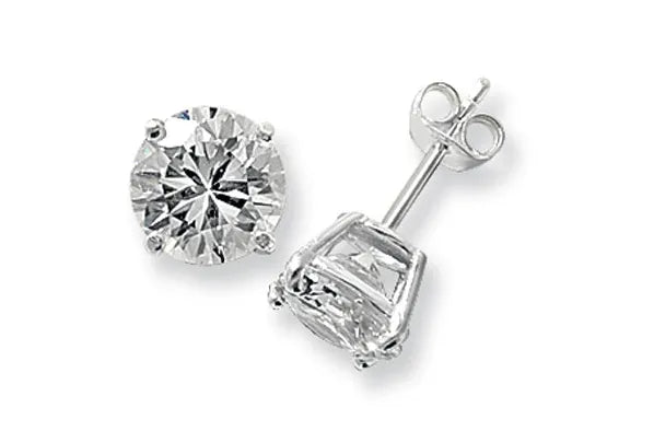 Silver ROUND SIMULATED DIAMOND CZ STUDS EARRINGS 925 Sterling Silver Plain Design UK Hallmarked | Shop Online Sarraf Jewellers UK - Sarraf Jewellers