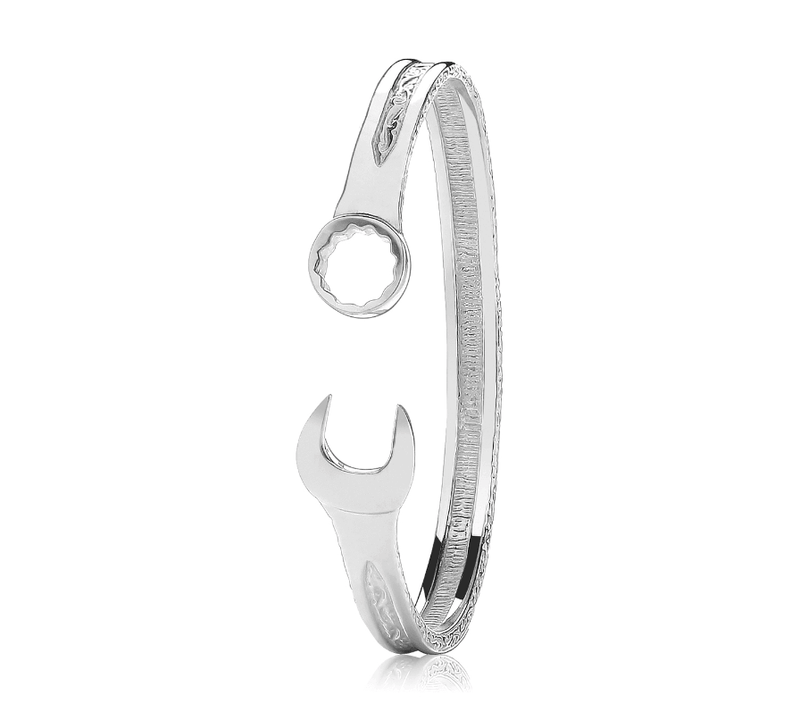 Silver Spanner Bangle Patterned Design | Shop Online Sarraf Jewellers UK - Sarraf Jewellers