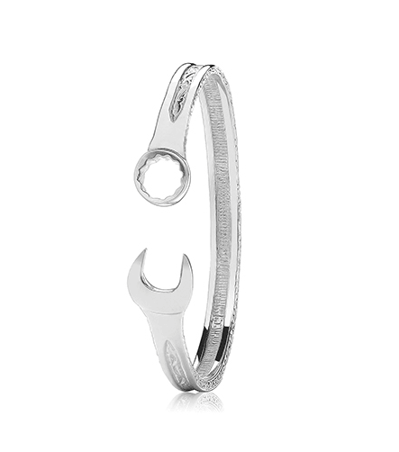 Silver Spanner Bangle Patterned Design | Shop Online Sarraf Jewellers UK - Sarraf Jewellers