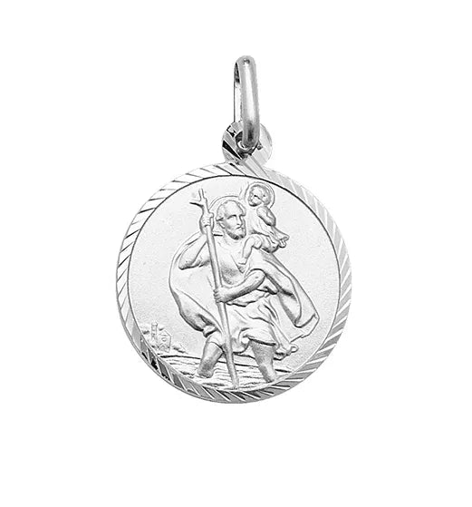 Silver St. CHRISTOPHER PENDANTS 925 Sterling Silver Diamond Cut Round Design UK Hallmarked | Shop Online Sarraf Jewellers UK - Sarraf Jewellers