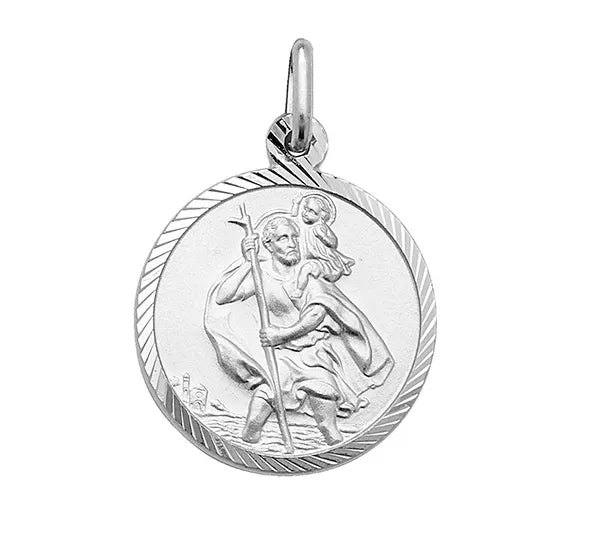 Silver St. CHRISTOPHER PENDANTS 925 Sterling Silver Diamond Cut Round Design UK Hallmarked | Shop Online Sarraf Jewellers UK - Sarraf Jewellers