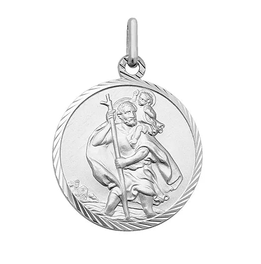 Silver St. CHRISTOPHER PENDANTS 925 Sterling Silver Diamond Cut Round Design UK Hallmarked | Shop Online Sarraf Jewellers UK - Sarraf Jewellers