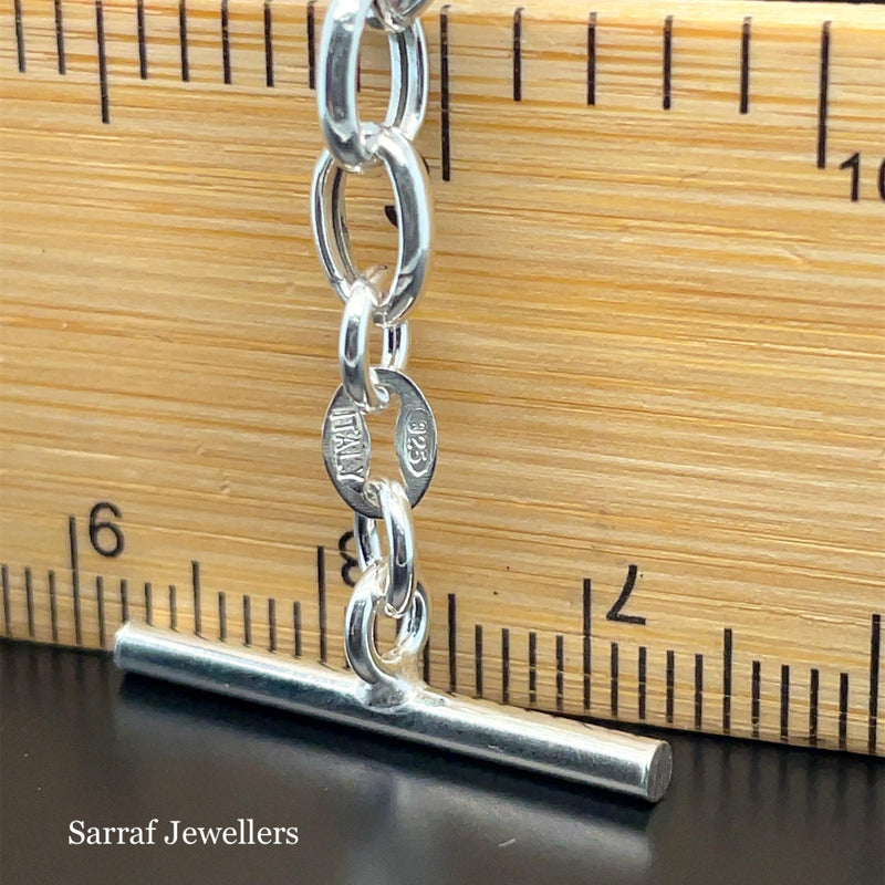 Silver T-Bar Heart Charm Rolo Link Bracelet Ladies Plain Desing Free Engraving | Shop Online Sarraf Jewellers UK - Sarraf Jewellers