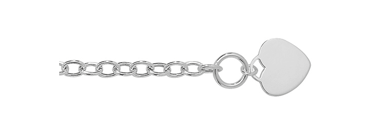 Silver T-Bar Heart Charm Rolo Link Bracelet Ladies Plain Desing Free Engraving | Shop Online Sarraf Jewellers UK - Sarraf Jewellers