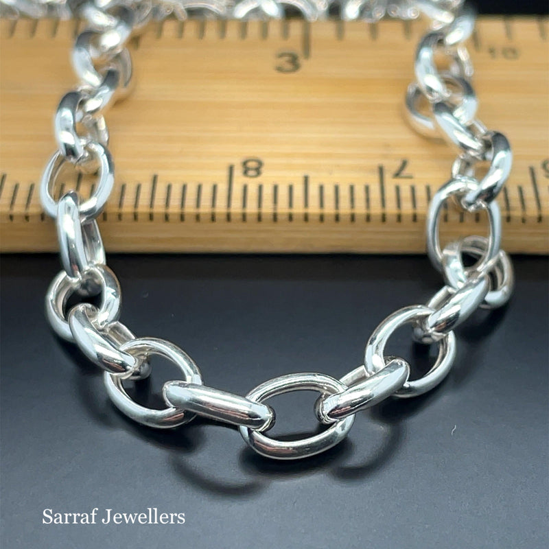 Silver T-Bar Heart Charm Rolo Link Bracelet Ladies Plain Desing Free Engraving | Shop Online Sarraf Jewellers UK - Sarraf Jewellers