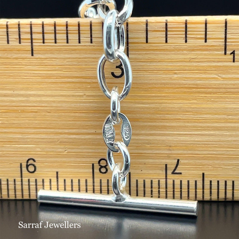 Silver T-Bar Heart Charm Rolo Link Bracelet Ladies Plain Desing Free Engraving | Shop Online Sarraf Jewellers UK - Sarraf Jewellers