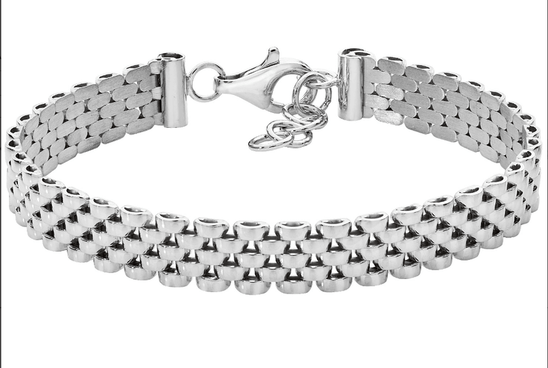 Silver Watch Link Bracelet Ladies Rhodium Plated Design | Shop Online Sarraf Jewellers UK - Sarraf Jewellers