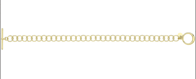 Silver Yellow Gold Plated Circle Link T-Bar Bracelet Plain Design | Shop Online Sarraf Jewellers UK - Sarraf Jewellers