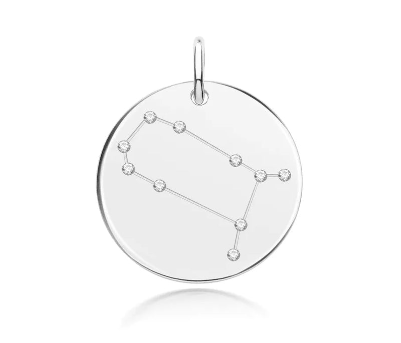 Silver ZODIAC CONSTELLATION HOROSCOPE PENDANTS 925 Sterling Silver Rhodium Plated & Gold Plated Simulated Diamond CZ Round Design UK Hallmarked | Shop Online Sarraf Jewellers UK - Sarraf Jewellers