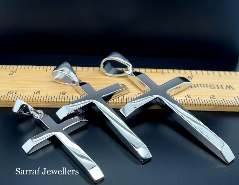 Solid 925 Sterling Silver Cross Heavy Plain Design UK Hallmarked | Shop Online Sarraf Jewellers UK - Sarraf Jewellers