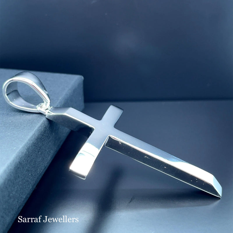 Solid 925 Sterling Silver Cross Heavy Plain Design UK Hallmarked | Shop Online Sarraf Jewellers UK - Sarraf Jewellers