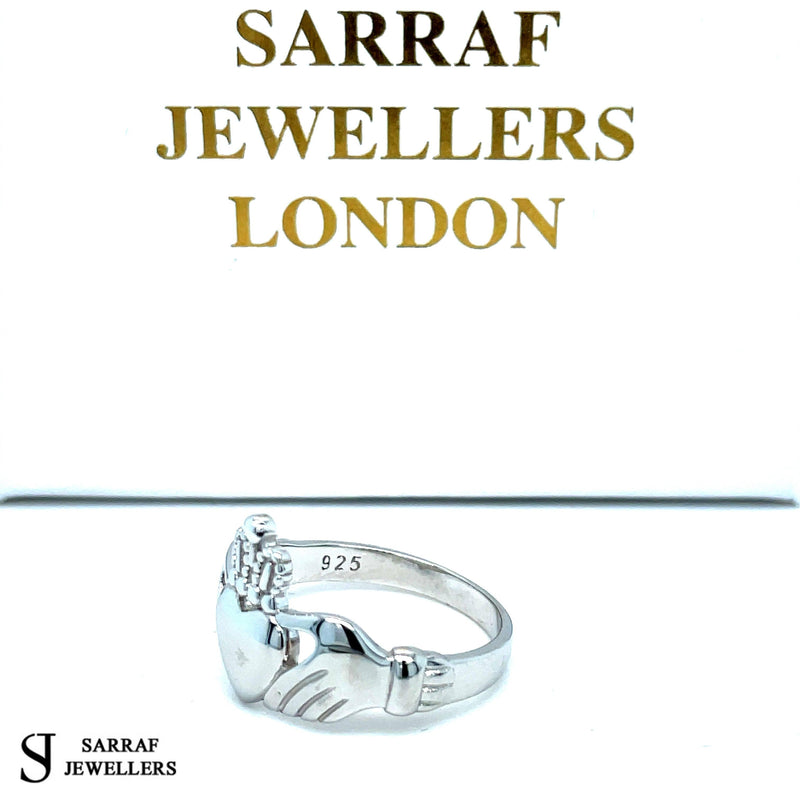 The Best Irish Celtic Claddagh SOLID Silver Ring 925 Stamp Sterling Silver in Sizes M to X 4gr - Sarraf Jewellers