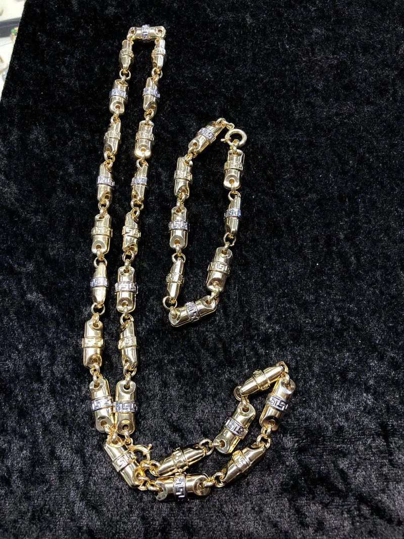 14ct YELLOW GOLD Greek Pattern Chain Necklace & Bracelet 21.6gr 24" & 7.8gr 8" - Sarraf Jewellers