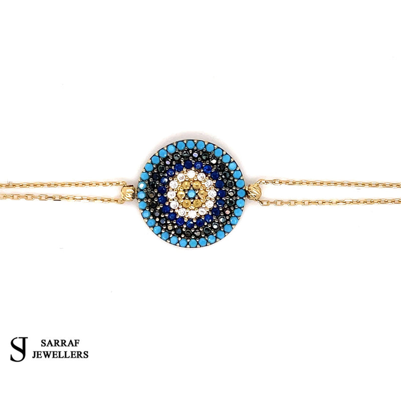 14CT Yellow Gold Ladies CZ Evil Eye Adjustable double Bracelet BRAND NEW - Sarraf Jewellers