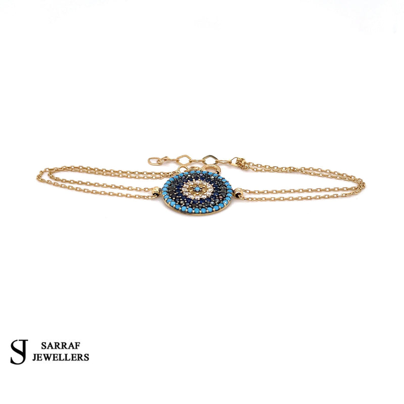 14CT Yellow Gold Ladies CZ Evil Eye Adjustable double Bracelet BRAND NEW - Sarraf Jewellers