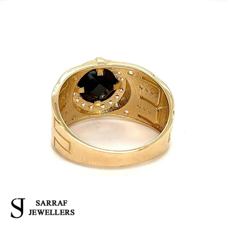 14ct YELLOW GOLD RING CZ ONIX 585 MENS PINKY PATTERN DESIGN ALL Sizes New - Sarraf Jewellers