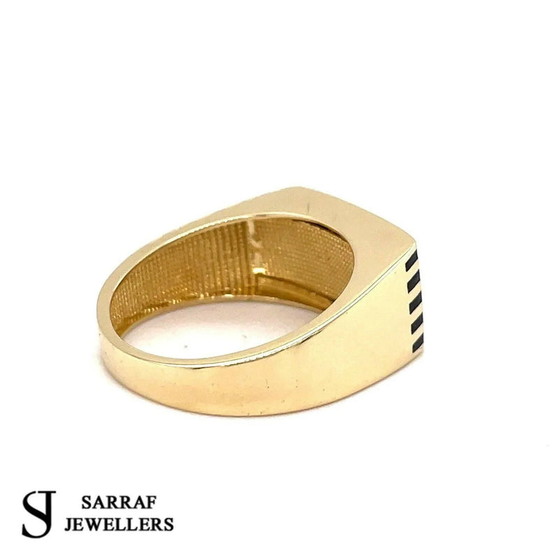 14ct YELLOW GOLD RING CZ ONIX LINE 585 MENS PINKY PATTERN DESIGN ALL Sizes New - Sarraf Jewellers