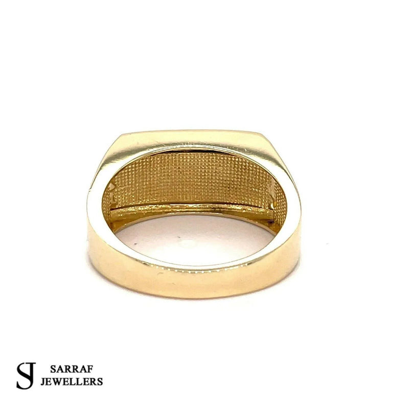 14ct YELLOW GOLD RING CZ ONIX LINE 585 MENS PINKY PATTERN DESIGN ALL Sizes New - Sarraf Jewellers