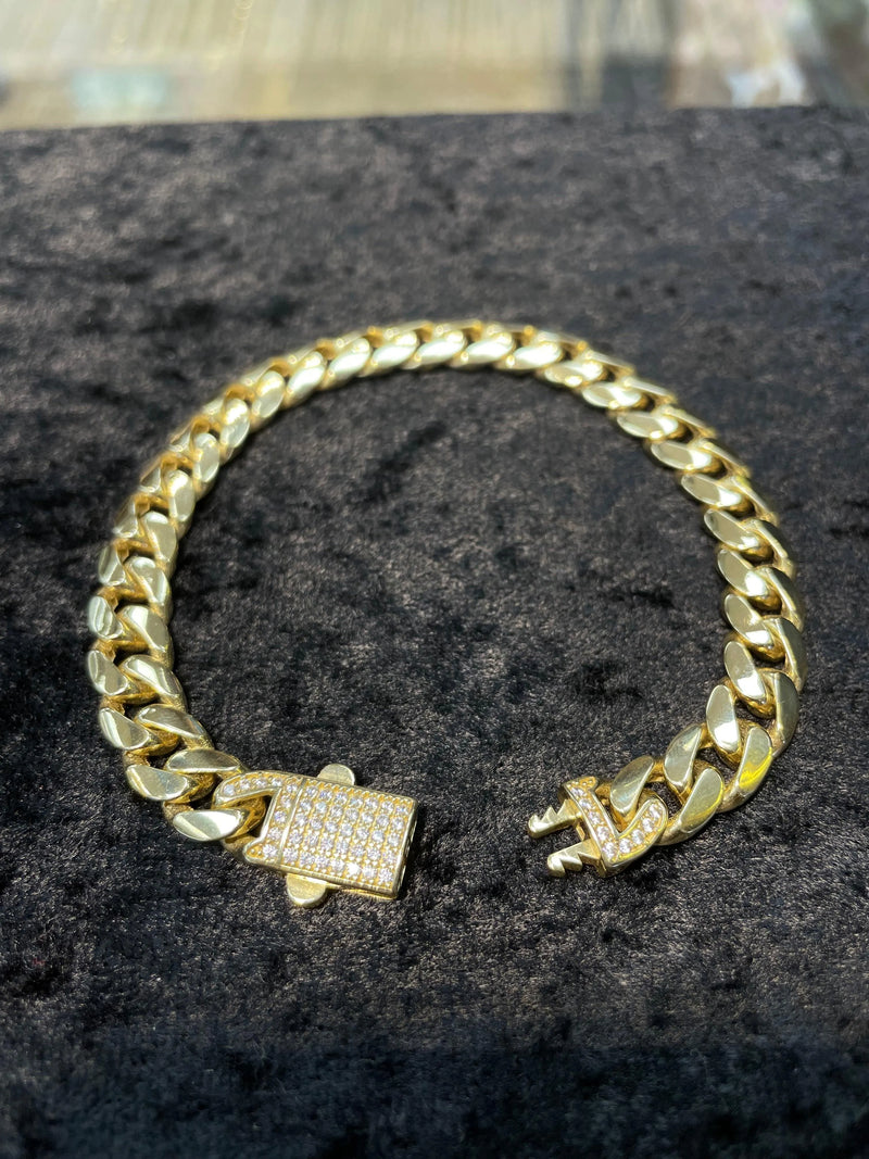 14k Men's Yellow Gold 585 Cuban Curb Bracelet with CZ - Sarraf Jewellers