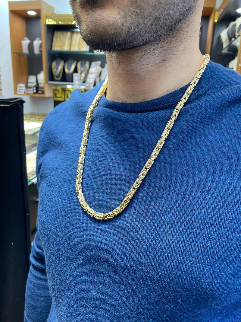 14k Solid Gold Byzantine Mens Chain 25'' - Sarraf Jewellers