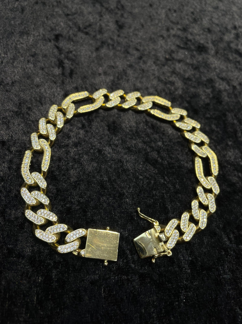 14kt CUBAN CURB Yellow gold mens bracelet CZ 585 - Sarraf Jewellers