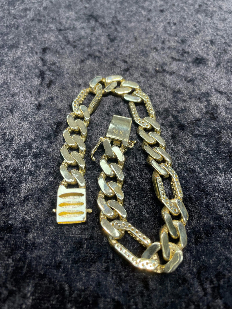 14kt CUBAN CURB Yellow gold mens bracelet CZ 585 - Sarraf Jewellers