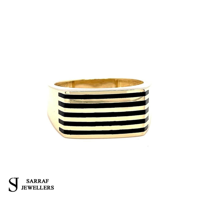 14ct YELLOW GOLD RING CZ ONIX LINE 585 MENS PINKY PATTERN DESIGN ALL Sizes New - Sarraf Jewellers