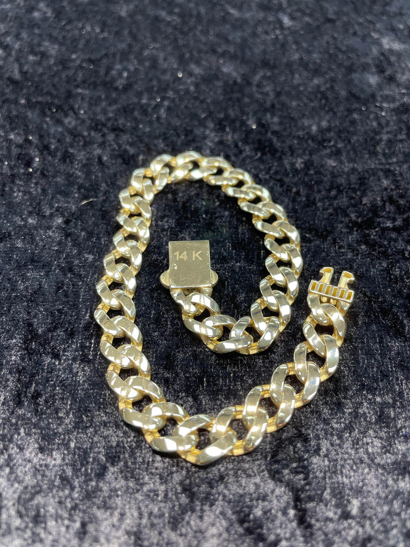 585 CZ Mens Cuban Curb 14ct Yellow Gold Bracelet - Sarraf Jewellers