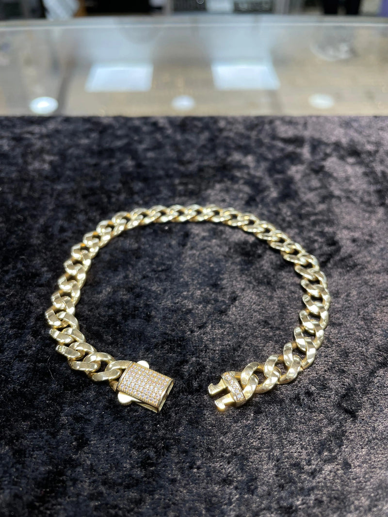 585 CZ Mens Cuban Curb 14ct Yellow Gold Bracelet - Sarraf Jewellers