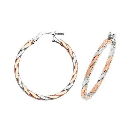 9 carat Rose White Gold Multi-Tone Double Colour Ladies Womens Hoop Earrings - Sarraf Jewellers