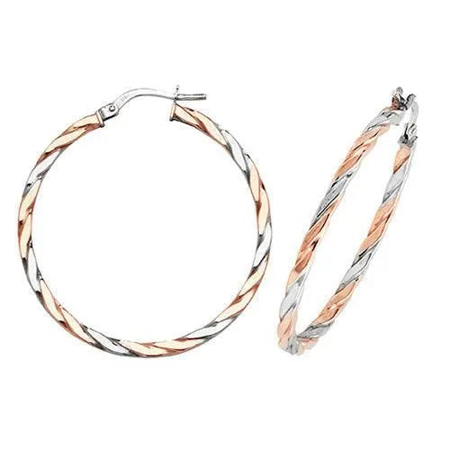 9 carat Rose White Gold Multi-Tone Double Colour Ladies Womens Hoop Earrings - Sarraf Jewellers