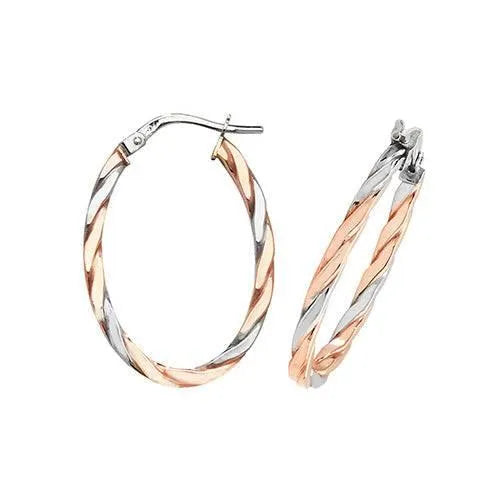 9 carat Rose White Gold Multi-Tone Double Colour Ladies Womens Hoop Earrings - Sarraf Jewellers