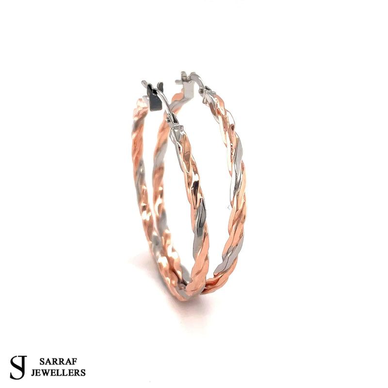 9 carat Rose White Gold Multi-Tone Double Colour Ladies Womens Hoop Earrings - Sarraf Jewellers