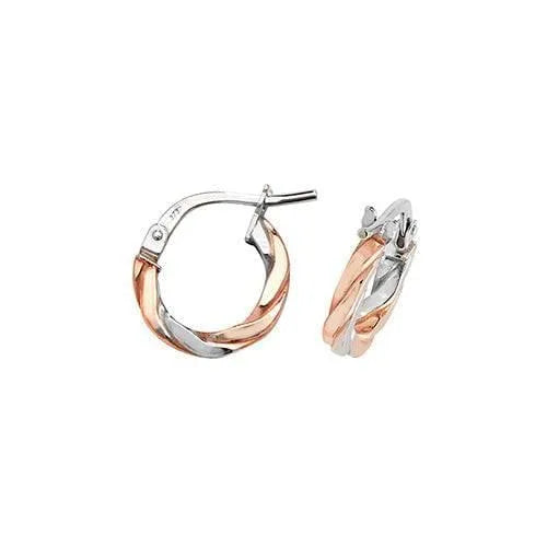 9 carat Rose White Gold Multi-Tone Double Colour Ladies Womens Hoop Earrings - Sarraf Jewellers