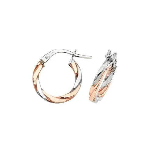 9 carat Rose White Gold Multi-Tone Double Colour Ladies Womens Hoop Earrings - Sarraf Jewellers