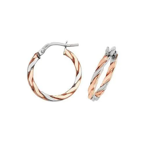 9 carat Rose White Gold Multi-Tone Double Colour Ladies Womens Hoop Earrings - Sarraf Jewellers