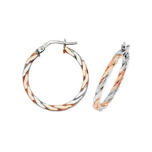 9 carat Rose White Gold Multi-Tone Double Colour Ladies Womens Hoop Earrings - Sarraf Jewellers