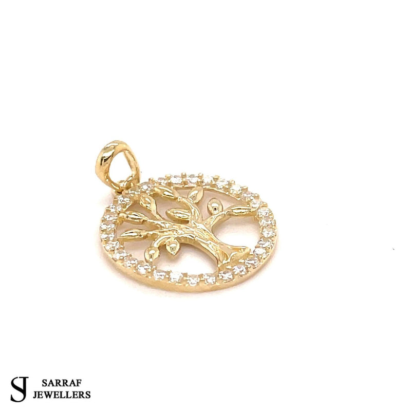 9ct Cz Gold Round Tree of Life Pendant, Cubic Zirconia Tree of Life, Round Tree of Life, Gifts for her - Sarraf Jewellers