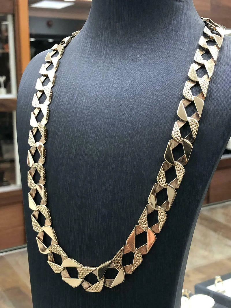 9ct Diamond Cut BOMBE Chain 375 GENUINE GOLD Necklace 22" - 13mm NEW - Sarraf Jewellers