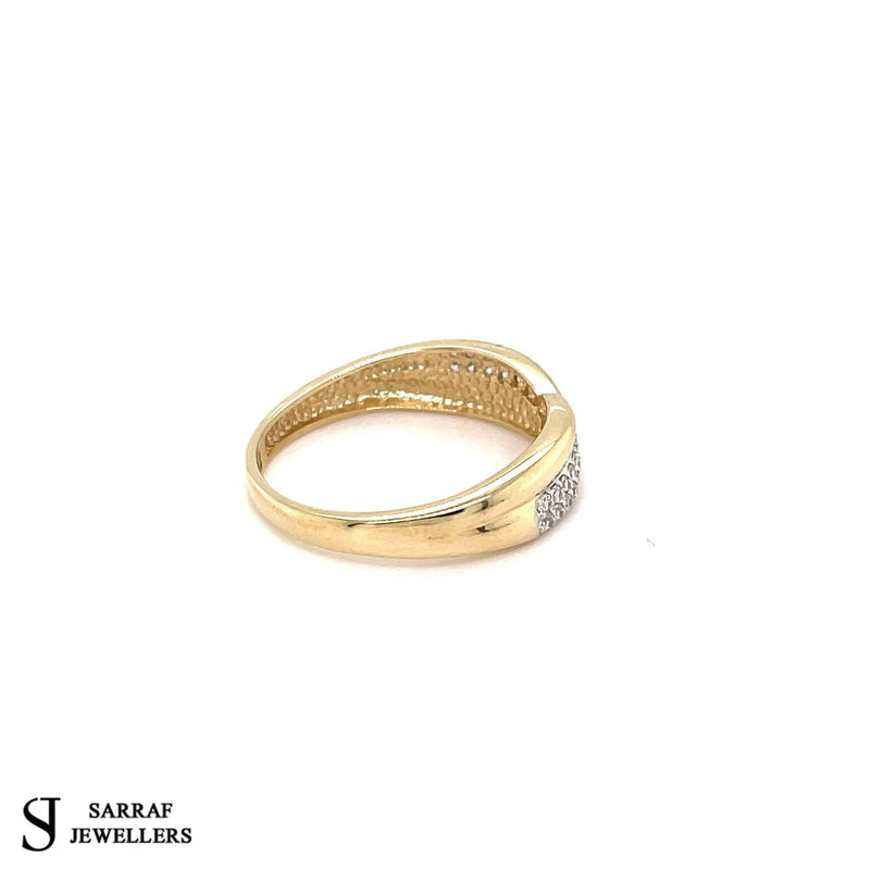 9ct Gold Ring, Simple Gold Ring, White Gold and Yellow Ladies CZ Gold Ring - Sarraf Jewellers