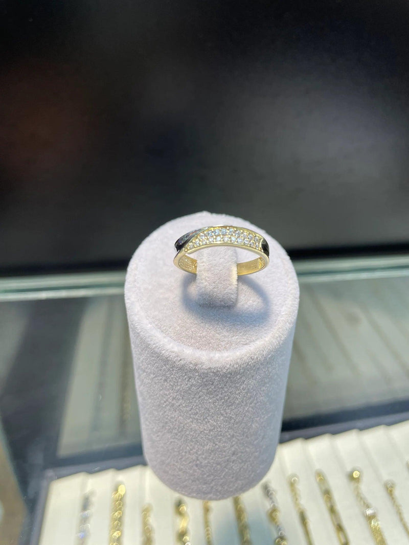 9ct Gold Ring, Simple Gold Ring, White Gold and Yellow Ladies CZ Gold Ring - Sarraf Jewellers