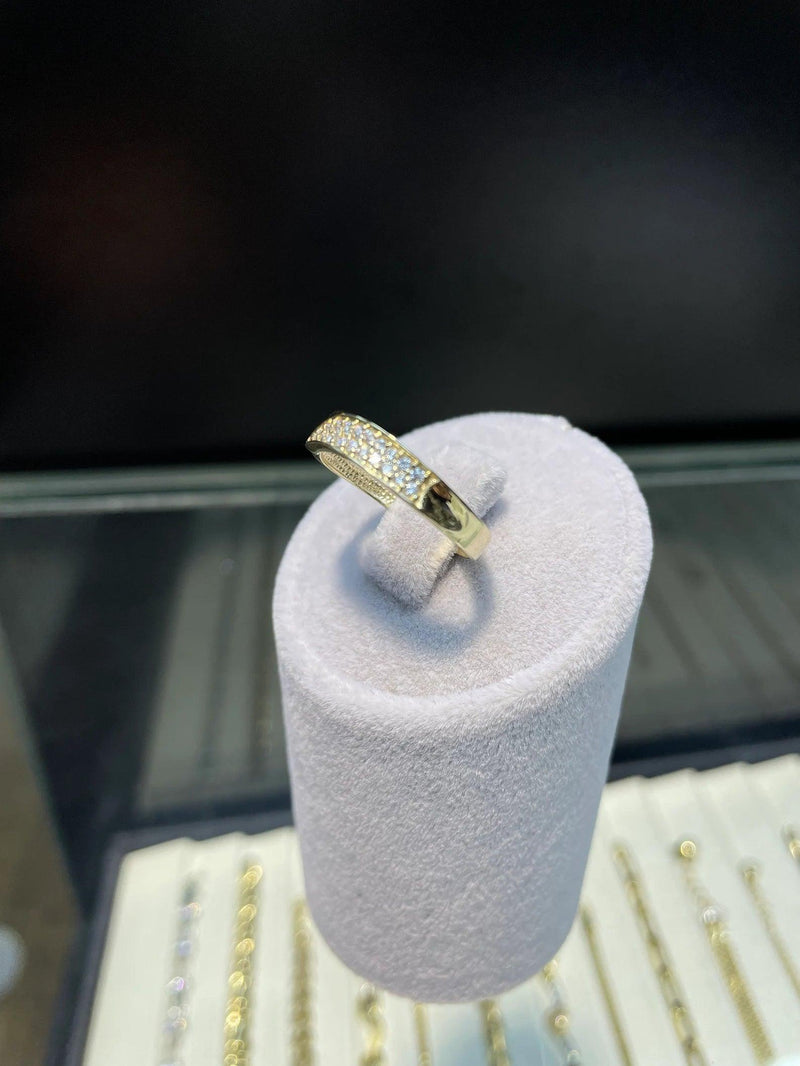 9ct Gold Ring, Simple Gold Ring, White Gold and Yellow Ladies CZ Gold Ring - Sarraf Jewellers