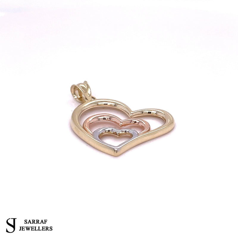 9ct White Gold Heart Pendants, 9ct Yellow and Rose Gold Triple Heart Pendant Womens - Sarraf Jewellers