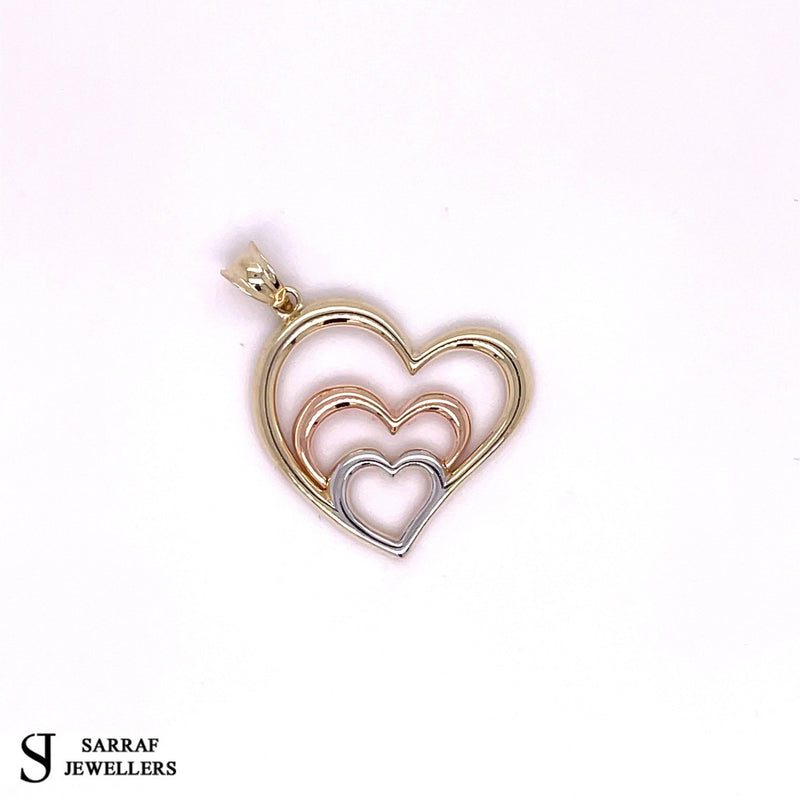 9ct White Gold Heart Pendants, 9ct Yellow and Rose Gold Triple Heart Pendant Womens - Sarraf Jewellers